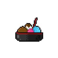 ice cream in a bowl with pixel art style vector