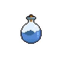 blue potion bottle in pixel art style vector