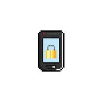 black phone with padlock sign in pixel art style vector