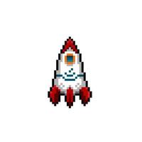 rocket ship in pixel art style vector