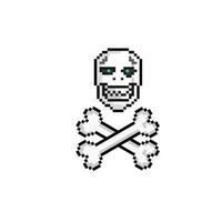 skull head with crossed bone in pixel art style vector