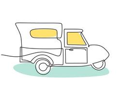 Hand drawing single one line of Classic bajaj transportation vector