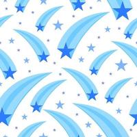 Cute blue stars seamless pattern isolated on white background. vector