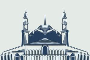 Hand drawing of big mosque ramadan theme isolated on white background. vector