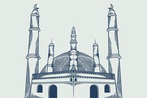 Hand drawing of big mosque ramadan theme isolated on white background. vector