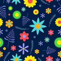 Colorful Daisy flower seamless pattern isolated on blue background. vector