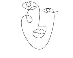 Hand drawing single one line of abstract face on white background. vector