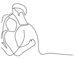 Hand drawing single one line of couple hugging on white background. vector