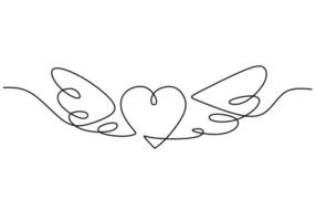 One line drawing of heart wing symbol isolated on white background. vector