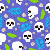 Skull seamless pattern isolated on blue background. vector