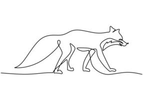 Hand drawing one single continuous line of fox on white background. vector