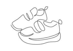 One line drawing of kid shoes isolated on white background. vector