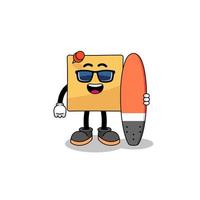 Mascot cartoon of sticky note as a surfer vector