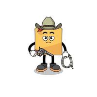 Character mascot of sticky note as a cowboy vector