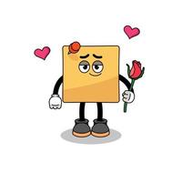 sticky note mascot falling in love vector