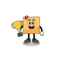 Cartoon mascot of sticky note holding a trophy vector