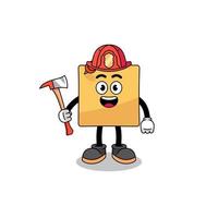Cartoon mascot of sticky note firefighter vector