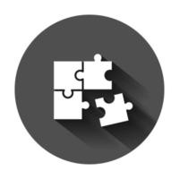 Puzzle compatible icon in flat style. Jigsaw agreement vector illustration on black round background with long shadow. Cooperation solution business concept.