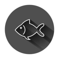 Fish sign icon in flat style. Goldfish vector illustration on black round background with long shadow. Seafood business concept.