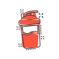 icono de agitador en estilo cómico. ilustración de dibujos animados de vector de botella deportiva sobre fondo blanco aislado. efecto de salpicadura de concepto de negocio de contenedor de fitness.