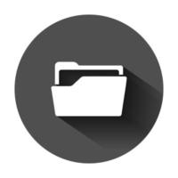 File folder icon in flat style. Documents archive vector illustration on black round background with long shadow. Storage business concept.