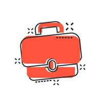 Briefcase sign icon in comic style. Suitcase vector cartoon illustration on white isolated background. Baggage business concept splash effect.