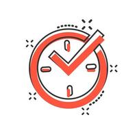 Real time icon in comic style. Clock vector cartoon illustration on white isolated background. Watch business concept splash effect.