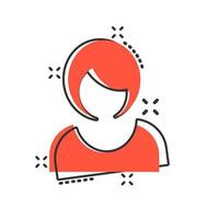 Woman sign icon in comic style. Female avatar vector cartoon illustration on white isolated background. Girl face business concept splash effect.