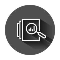 Audit document icon in flat style. Result report vector illustration on black round background with long shadow. Verification control business concept.