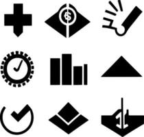 financial icon set. style is bicolor flat symbol, black and white colors, rounded angles, black background vector