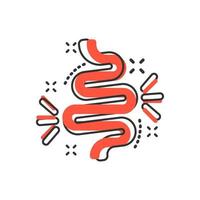 Gut constipation icon in comic style. Colitis vector cartoon illustration on white isolated background. Stomach business concept splash effect.