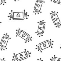 Cyber security icon seamless pattern background. Padlock locked vector illustration on white isolated background. Laptop business concept.