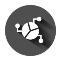 Chart icon in flat style. Diagram vector illustration on black round background with long shadow. Statistics business concept.
