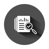 Audit document icon in flat style. Result report vector illustration on black round background with long shadow. Verification control business concept.