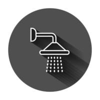 Shower sign icon in flat style. Bathroom water device vector illustration on black round background with long shadow. Wash business concept.