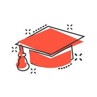 Graduation cap icon in comic style. Education hat vector cartoon illustration on white isolated background. University bachelor business concept splash effect.