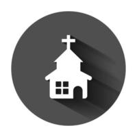 Church icon in flat style. Chapel vector illustration on black round background with long shadow. Religious building business concept.