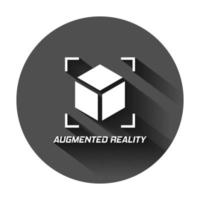 aumentado realidad icono en plano estilo. vr dispositivo vector ilustración en negro redondo antecedentes con largo sombra. tecnología negocio concepto.