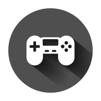 palanca de mando firmar icono en plano estilo. gamepad vector ilustración en negro redondo antecedentes con largo sombra. juego de azar consola controlador negocio concepto.