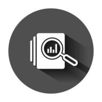 Audit document icon in flat style. Result report vector illustration on black round background with long shadow. Verification control business concept.