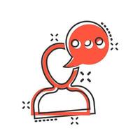 Man head mind thinking icon in comic style. Speech bubble with people vector cartoon illustration on white isolated background. Contemplating dialog business concept splash effect.