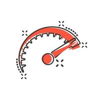 Speedometer level sign icon in comic style. Accelerate vector cartoon illustration on white isolated background. Motion tachometer business concept splash effect.