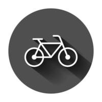 Bicycle sign icon in flat style. Bike vector illustration on black round background with long shadow. Cycling business concept.