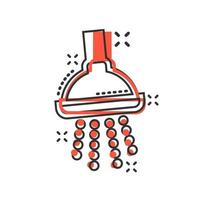 icono de signo de ducha en estilo cómico. ilustración de dibujos animados de vector de dispositivo de agua de baño sobre fondo blanco aislado. lavar el efecto de salpicadura del concepto de negocio.