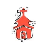 Church icon in comic style. Chapel vector cartoon illustration on white isolated background. Religious building business concept splash effect.