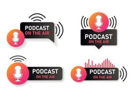 Podcast microphone icon in flat style. Audio interview vector illustration on isolated background. Studio speaker sign business concept.