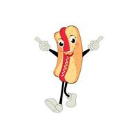 Hot Dog Cartoon mascot character. Food concept. Posters, menus, brochures, web, and icon fast food.  illustration fast food. Funny hot dog, wiener, frankfurter character with eyes, legs. vector