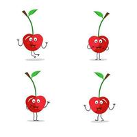 Cherry cartoon vector illustration. Cute Cherry character,  icon vector illustration. Character is cheerful with arms and legs. Set of fruits emoticon