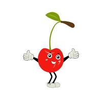 Cherry cartoon vector illustration. Cute Cherry character,  icon vector illustration. Character is cheerful with arms and legs. Set of fruits emoticon