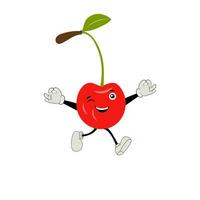 Cherry cartoon vector illustration. Cute Cherry character,  icon vector illustration. Character is cheerful with arms and legs. Set of fruits emoticon